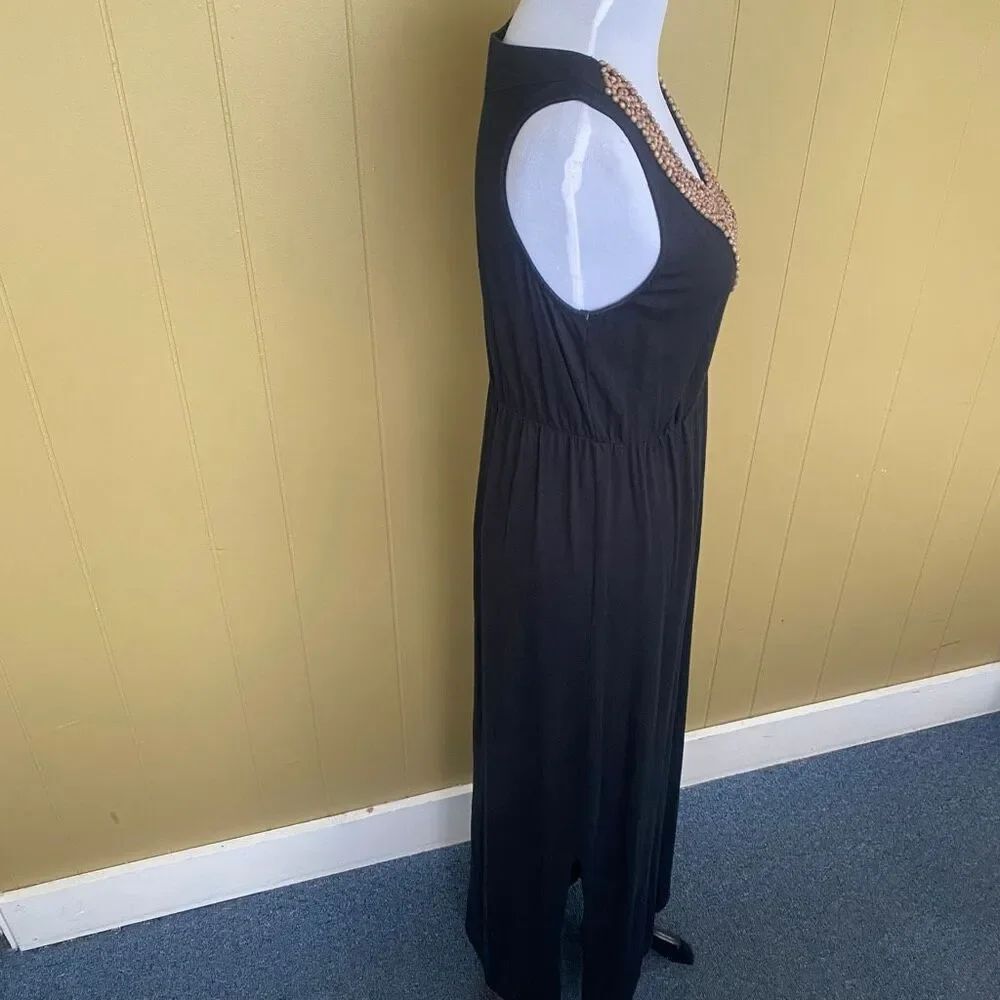 Sonoma women M cotton blend v-cut maxi dress w/wooden beading & side slits black - Picture 5 of 10
